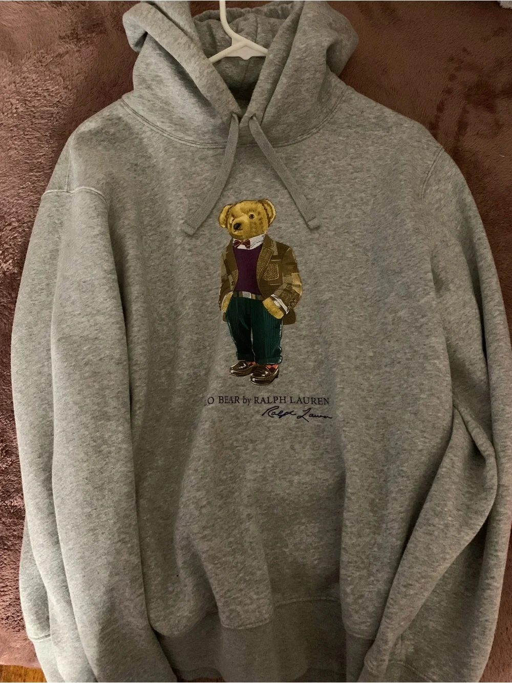 Ralph Lauren Gray Hoodie with Embroidered Polo Bear Motif